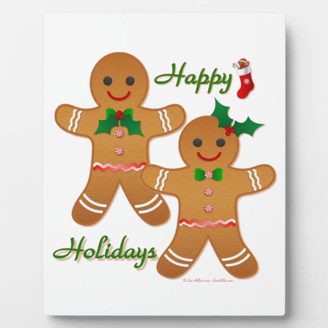 Happy Holidays Gingerbread Man Boy Girl Plaque (Front)