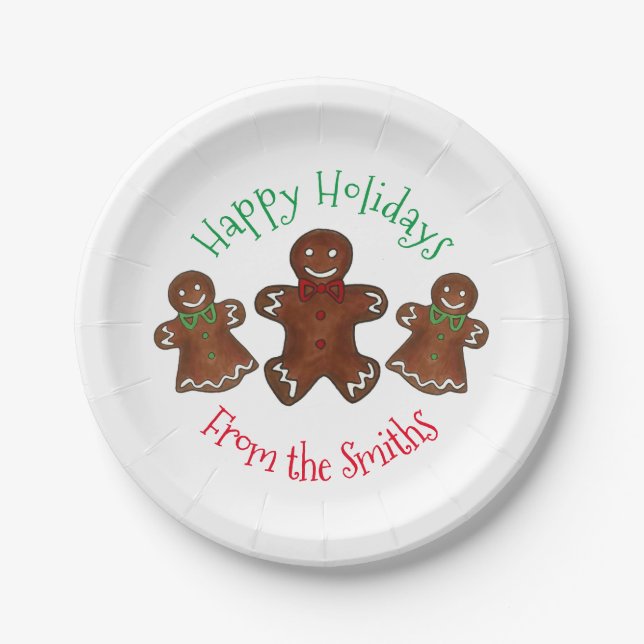 Happy Holidays Gingerbread Man Christmas Cookies Paper Plate (Front)