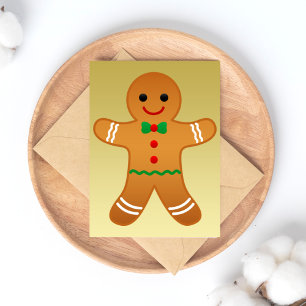 Happy Holidays Gingerbread Man Faux Gold Postcard