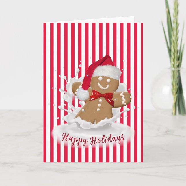 Happy Holidays Gingerbread Man in Milk Card (Front)