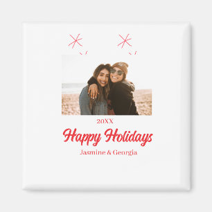 Happy holidays girls family photo gifts Christmas Magnet