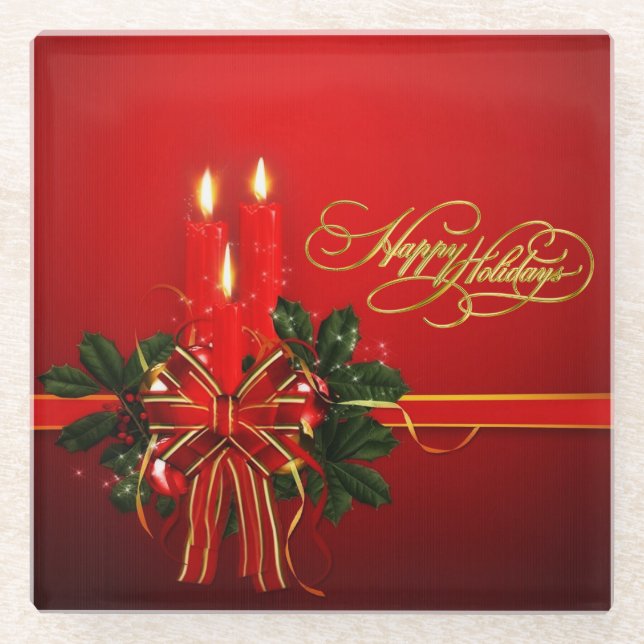 Happy Holidays Glass Coaster (Front)