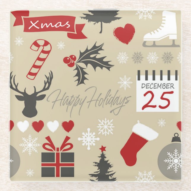 Happy Holidays Glass Coaster (Front)
