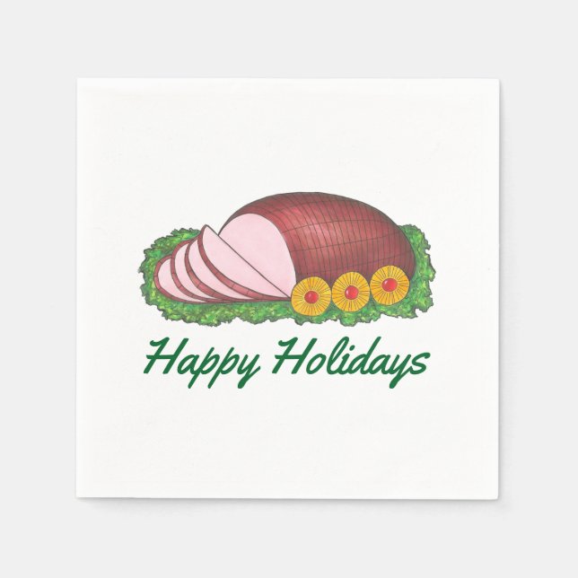 Happy Holidays Glazed Holiday Ham Christmas Napkin (Front)