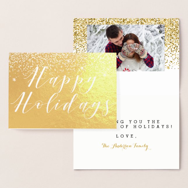 Happy Holidays & Glitter Classic Typography Design Foil Card (Display)
