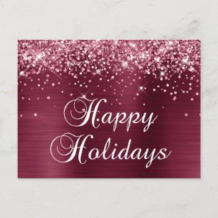 Happy Holidays Glittery Burgundy Red Foil Holiday Postcard