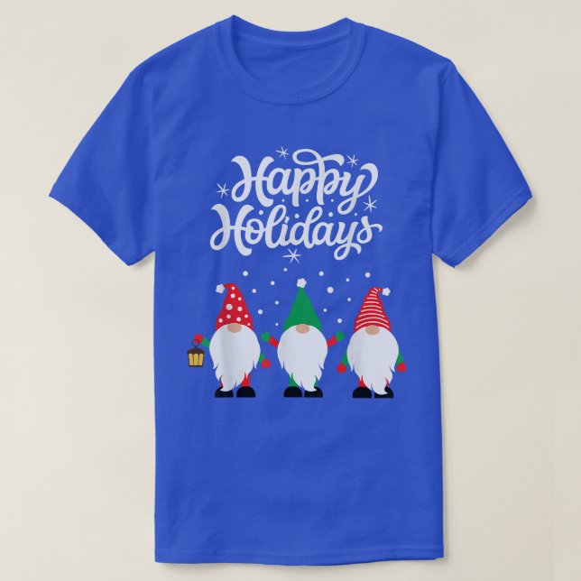 Happy Holidays Gnome Graphic Funny Santa Claus Cel T-Shirt (Design Front)