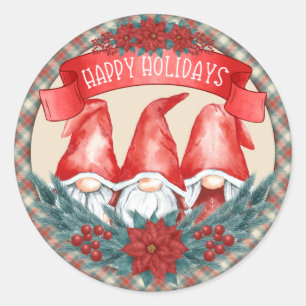 Happy Holidays Gnomes Classic Round Sticker
