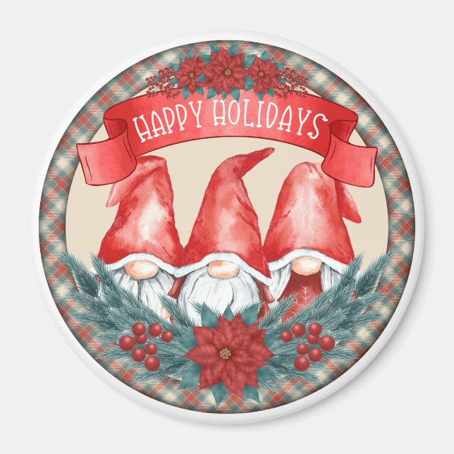 Happy Holidays Gnomes Magnet (Front)