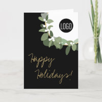 Happy Holidays Gold black Modern Wreath Your Logo