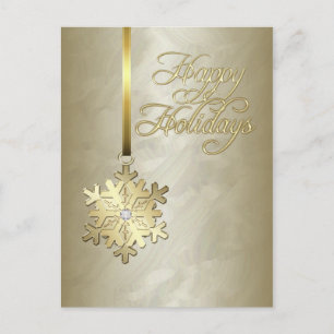 Happy Holidays Gold Diamond Snowflake Gold Foil Holiday Postcard