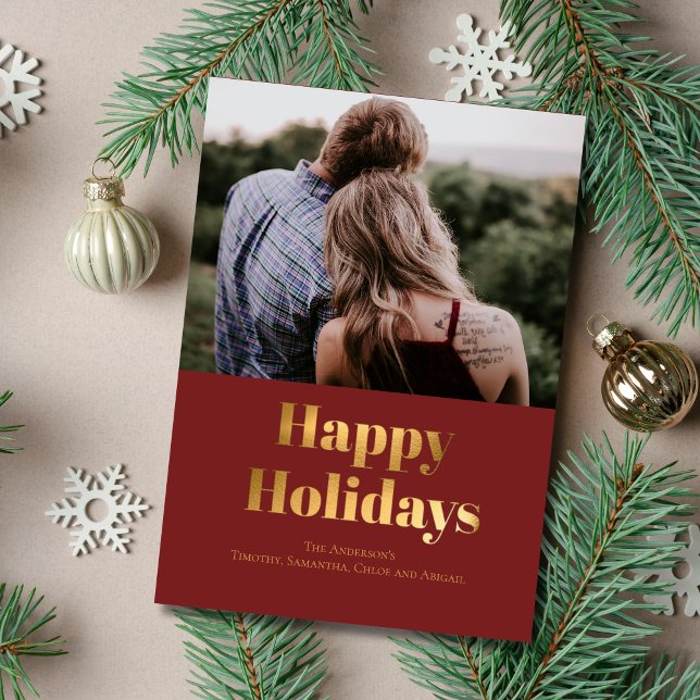 Happy Holidays Gold Foil Photo Card Personalise (Happy Holidays Gold Foil Card Personalized)