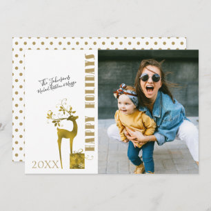 Happy Holidays Gold Foil Reindeer Single Photo Holiday Card