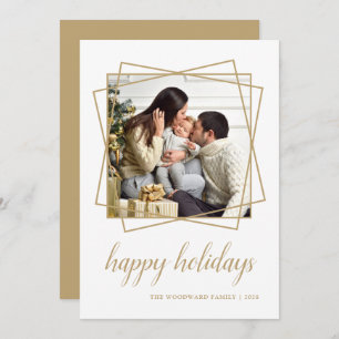 Happy Holidays Gold Geometric Family Photo Holiday Card