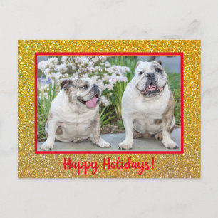 Happy Holidays Gold Glitter Modern Photo Name Postcard