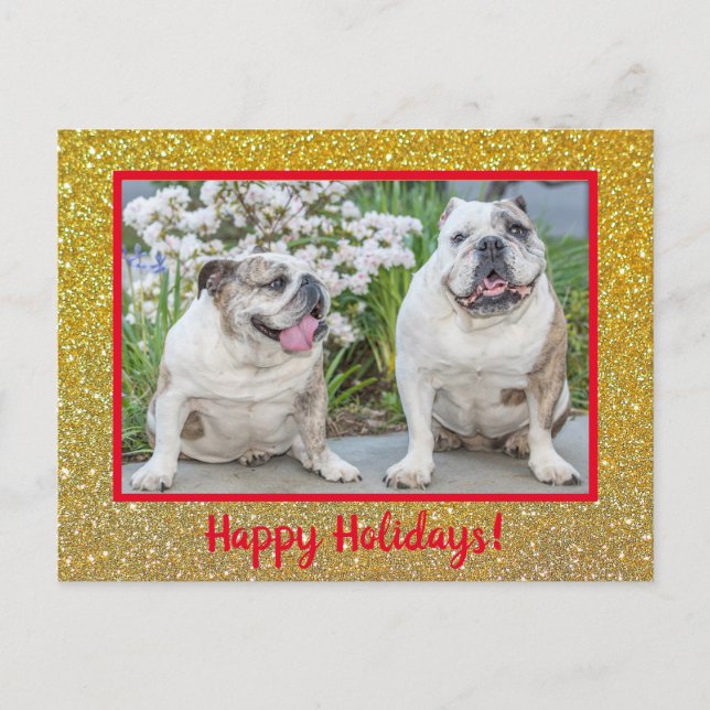 Happy Holidays Gold Glitter Modern Photo Name Postcard (Front)
