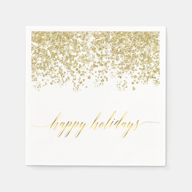 Happy Holidays gold glitter napkins (Front)