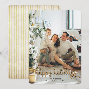 Happy Holidays Gold Glitter Photo Christmas Holiday Card