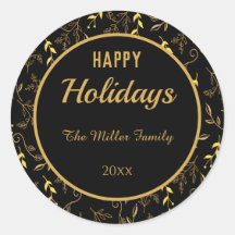 Happy Holidays Gold Leaves on Black