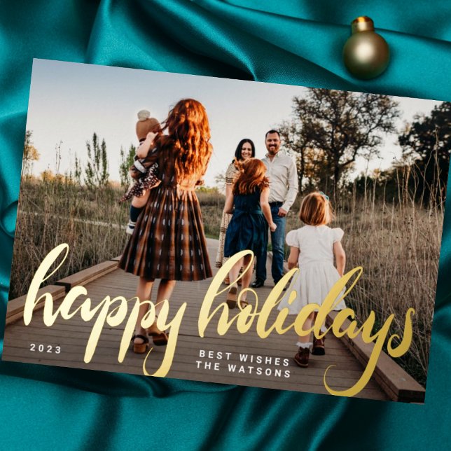Happy Holidays Gold Pressed Lettering Photo Foil Holiday Card (Creator Uploaded)