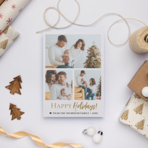 Happy Holidays Gold Script 3 photos Christmas Holiday Card