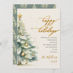 Happy Holidays Gold Script Christmas Tree Holiday Card