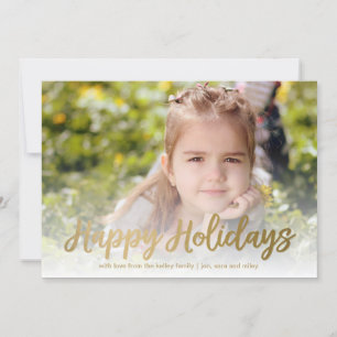 Happy Holidays Gold Script Holiday Full Photo Card