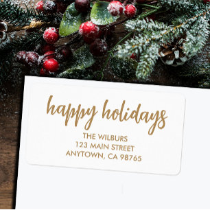 Happy Holidays Gold Script Return Address Label