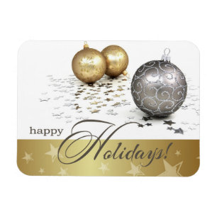Happy Holidays. Gold Silver Balls Christmas Gift  Magnet