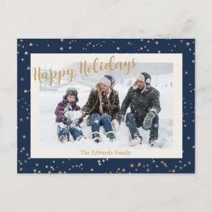 Happy Holidays Gold Stars Border Photo Holiday Postcard