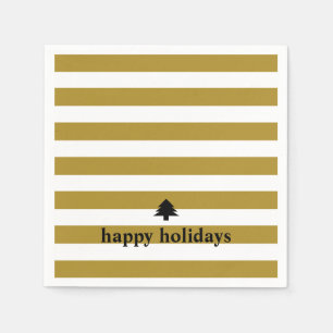 Happy Holidays Gold Stripes Christmas Napkin