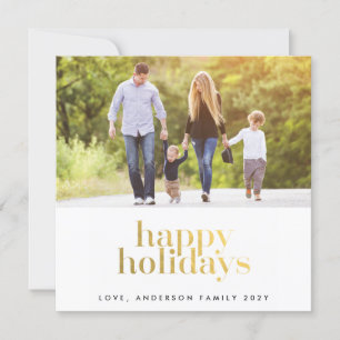 Happy Holidays Gold Tag Christmas Photo Holiday Card