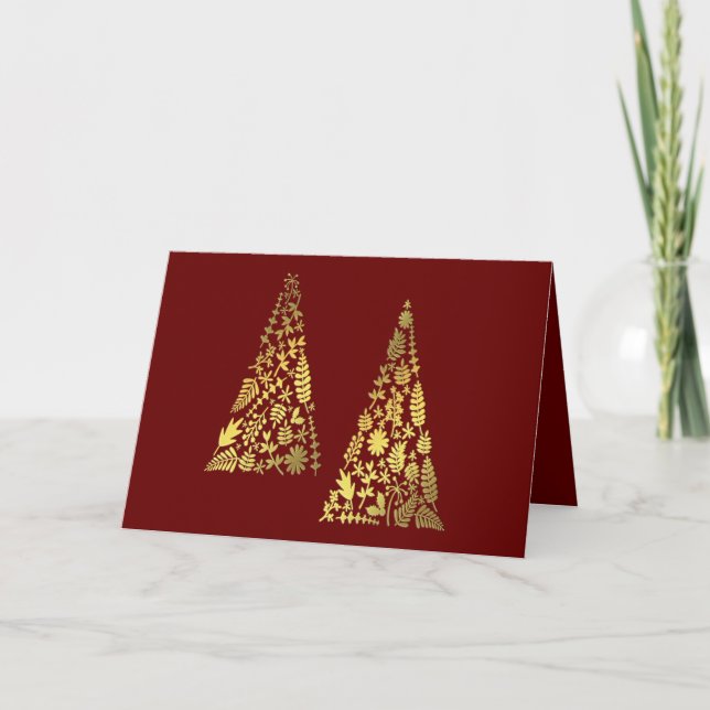 Happy Holidays Gold Tree Script Name Elegant Holiday Card (Front)