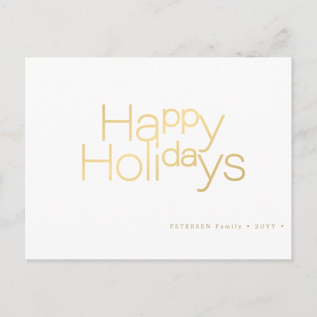 Happy Holidays gold typography simple modern Holiday Postcard (Front)