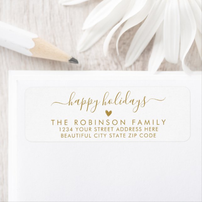 Happy Holidays Gold White Script Return Address Label (Insitu)
