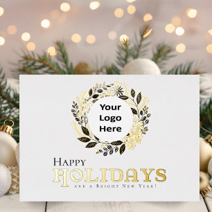 Happy Holidays Gold Wreath Business Christmas Foil Holiday Card