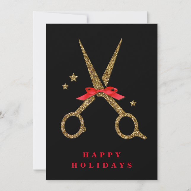 Happy Holidays - Golden glitter Hair Stylist card (Front)