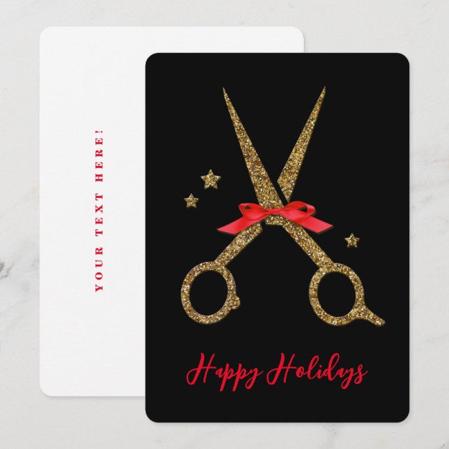 Happy Holidays - Golden glitter Hair Stylist card (Front/Back)