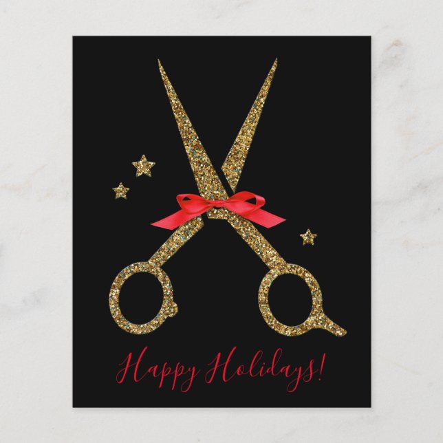 Happy Holidays - Golden glitter Hair Stylist card (Front)
