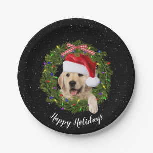 Happy Holidays golden retriever Paper Plate