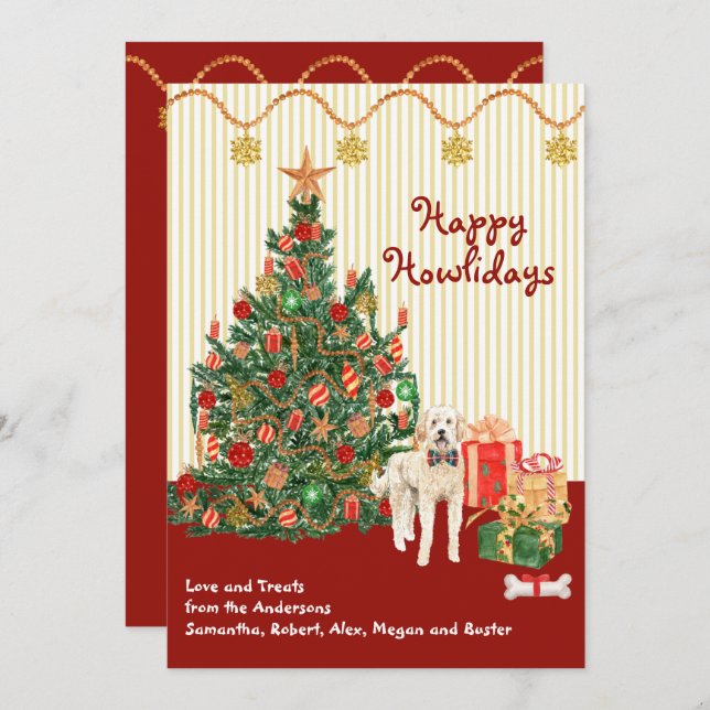 Happy Holidays Goldendoodle Dog Tree Presents (Front/Back)