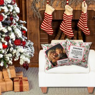 Happy Holidays Grandma's Hug Red Christmas Berries Cushion