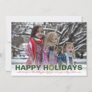 Happy Holidays Green Block, Full Photo Holiday Card