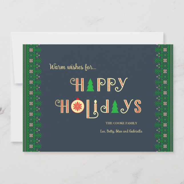 Happy Holidays Green Border Holiday Card (Front)