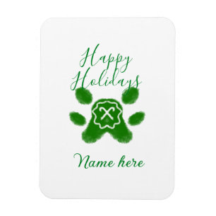 Happy holidays green dog pet paw candy cane animal magnet