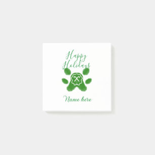 Happy holidays green dog pet paw candy cane animal post-it notes