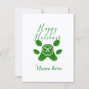 Happy holidays green dog pet paw candy cane animal postcard