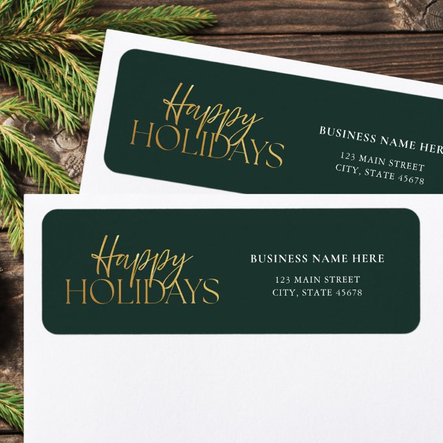 Happy Holidays Green Gold Return Address Label (Creator Uploaded)