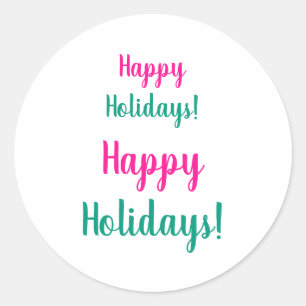 Happy Holidays Green Hot Pink Christmas Classic Round Sticker