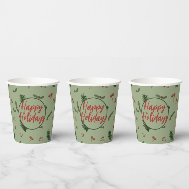 happy holidays green paper cups (Multi)